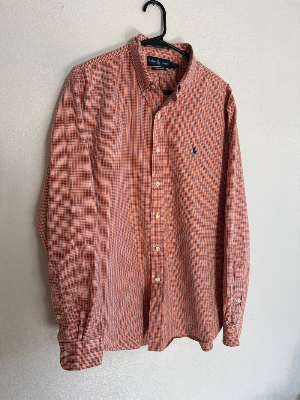 Ralph Lauren Men’s Orange & Blue Micro-Check Button-Down Shirt - XL